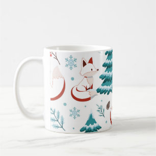 Taza De Café Zorro de Invierno Pino Nevado Patrón de Navidad