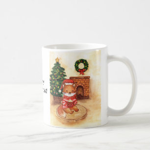 Taza De Café Zorro de Navidad junto a la chimenea
