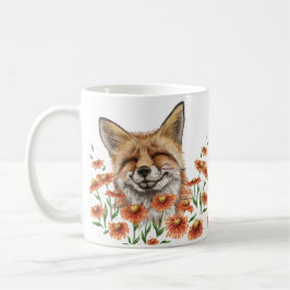 Taza De Café zorro feliz en flores de helenio