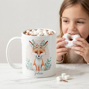 Taza De Café Zorro floral acuarela personalizado