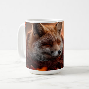 Taza De Café Zorro Rojo Dormido en una Acogedora Bufanda de Oto