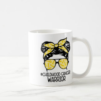 Taza De Café Zqxj Messy Bun Yellow Ribbon Childhood Cancer Warr
