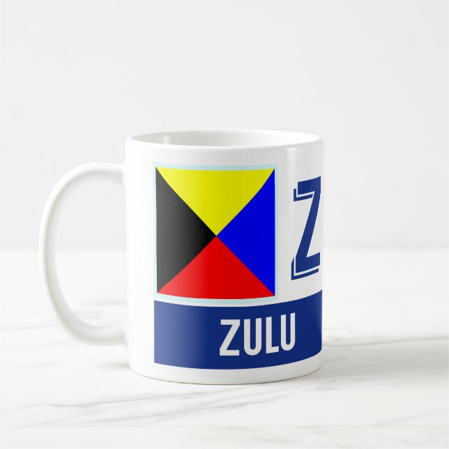 Taza De Café Zulú náutico del alfabeto "Z" de las banderas (Izquierda)