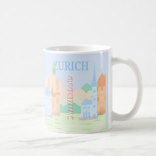 Taza De Café Zurich Travel Art, Suiza, Blue Retro Travel