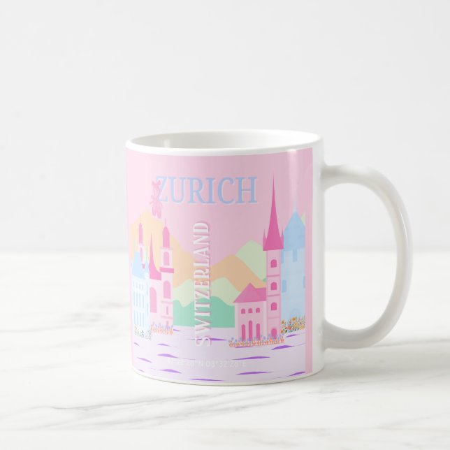 Taza De Café Zurich Travel Art, Suiza, Pink Preppy (Derecha)