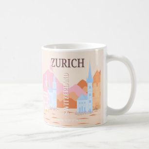 Taza De Café Zúrich Travel Art, Suiza, Retro Travel Art