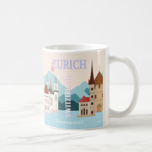 Taza De Café Zúrich Travel Art, Suiza Travel Art, Retro