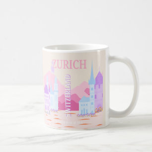 Taza De Café Zurich Travel Art, Suiza, Viajes de Pink Preppy