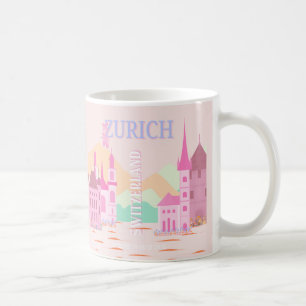 Taza De Café Zúrich Travel Art, Suiza, Viajes Retro Rosa