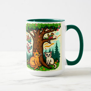 Taza de cerámica con árbol y animales inspirados e