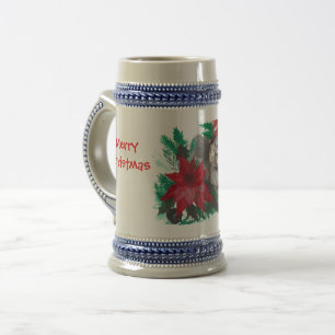 Taza de cerámica con diseño de cachorro y poinsett