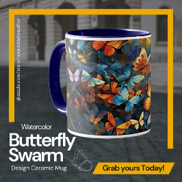 Taza de cerámica con diseño de enjambre de maripos