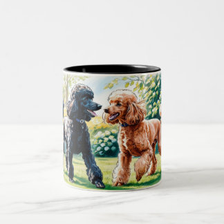 Taza de cerámica con dos caniches juguetones 