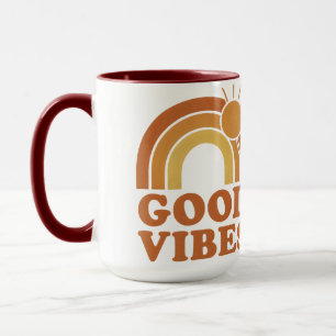 Taza de cerámica con vibraciones retro de arcoíris