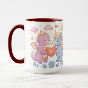 Taza de cerámica corazón de dragón y unicornio mág