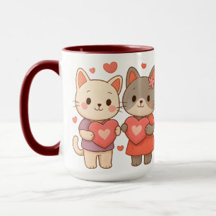 Taza de cerámica corazón de gatos románticos
