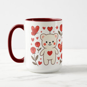 Taza de cerámica corazón de oso romántico