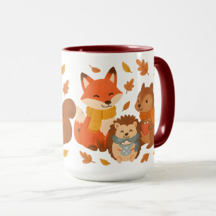 Taza de cerámica de animales del bosque otoñal