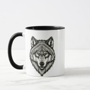 Taza de cerámica de arte de lobo geométrico