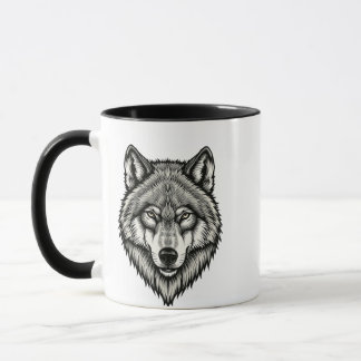 Taza de cerámica de arte de lobo geométrico