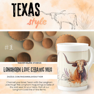 Taza de cerámica de hueso de porcelana Longhorn Lo