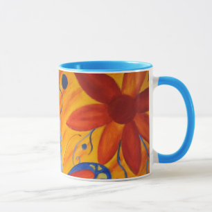 Taza de cerámica de mariposas y flores