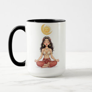 Taza de cerámica de mujer meditando Boho Celestial