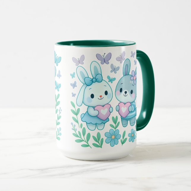 Taza de cerámica de pareja de conejos caprichosos (Anverso derecho)