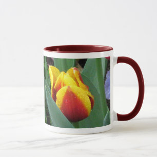 taza de cerámica de tulipán rojo y amarillo
