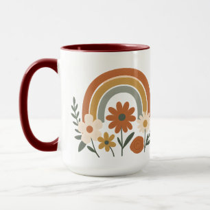 Taza de cerámica floral arcoíris retro