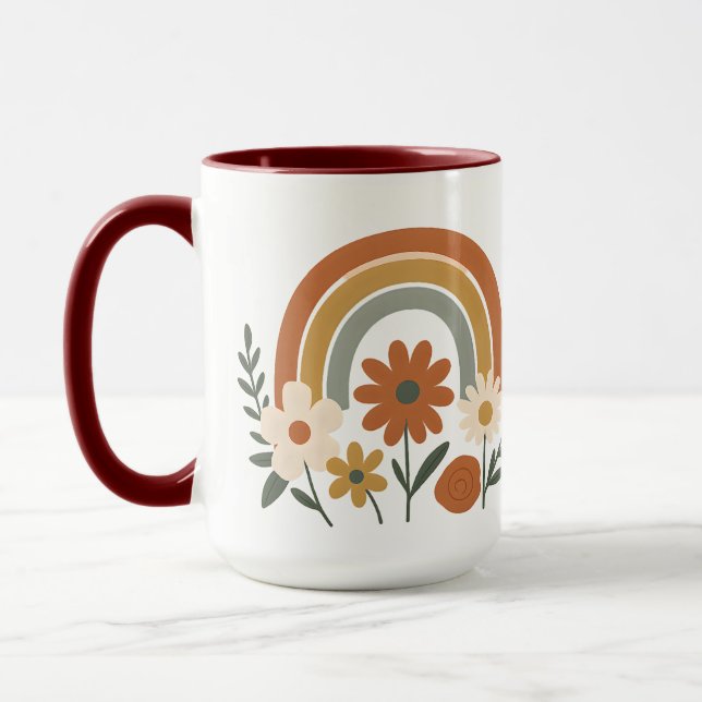 Taza de cerámica floral arcoíris retro (Izquierda)