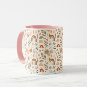 Taza de cerámica floral sol arcoíris boho terroso