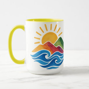 Taza de cerámica Montañas Océano Atardecer