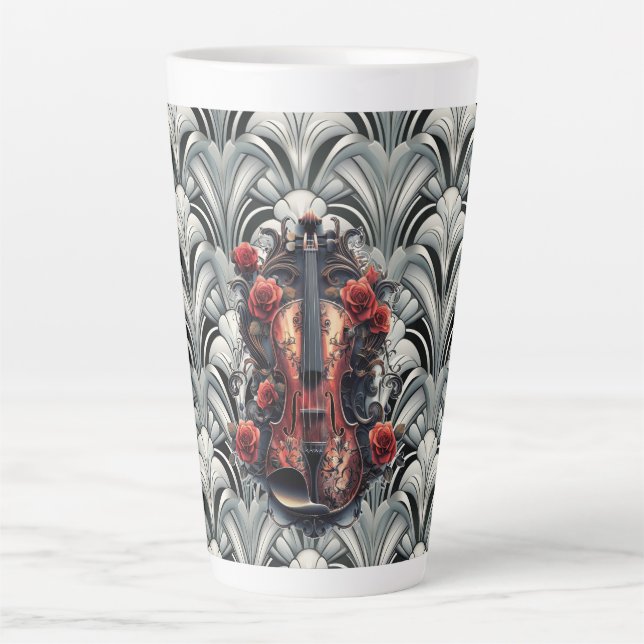 Taza de cerámica para latte con violín negro en Ar (Anverso)