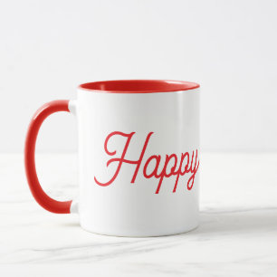 Taza de cerámica roja y blanca "Feliz Año Nuevo"