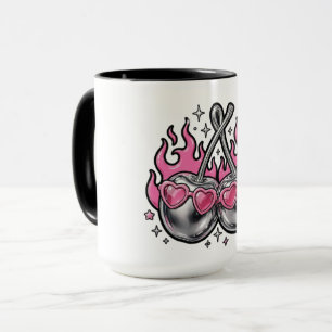 Taza de cerezas cromadas plateadas en llamas - Y2K