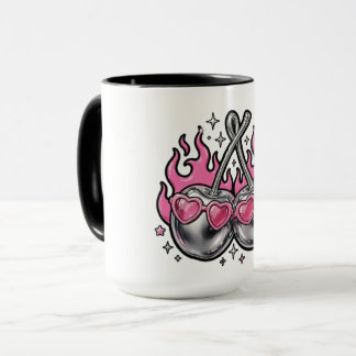 Taza de cerezas cromadas plateadas en llamas - Y2K
