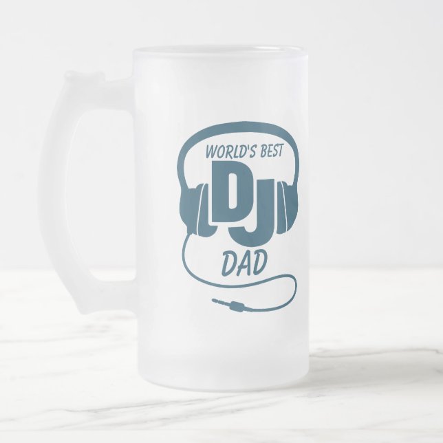 Taza de cerveza azul del mejor papá de DJ del (Izquierda)