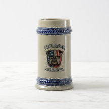 Taza de cerveza de bulldog patriota gruñón del 4 d