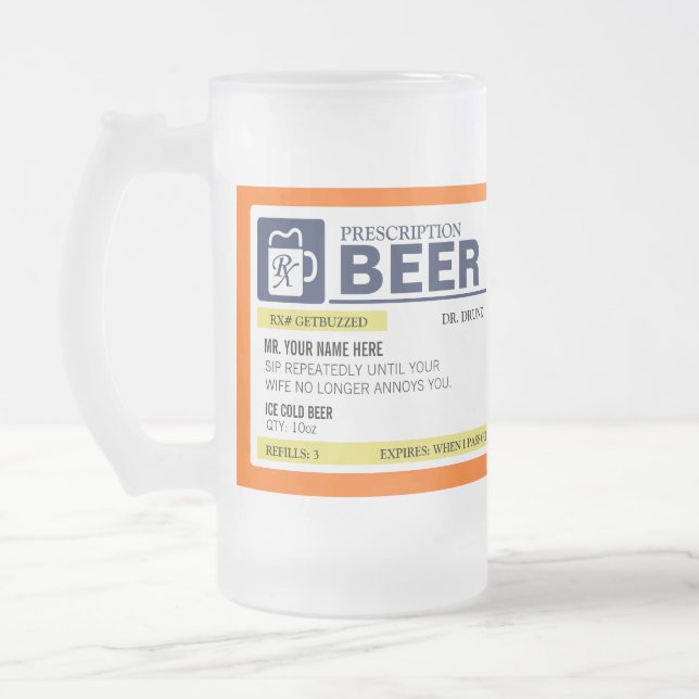 Taza de cerveza divertida de la prescripción (Izquierda)