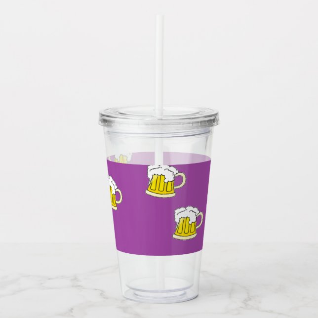 Taza de cerveza espumosa en morado (Anverso)