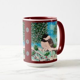 Taza de charla de carbonero en Navidad