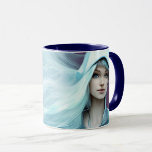 Taza de chica abstracta con cabello flotante