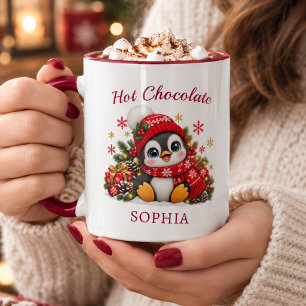 Taza De Chocolate Caliente De Pingüino De Navidad