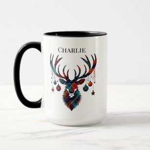 Taza de ciervo con tartán tradicional verde, rojo