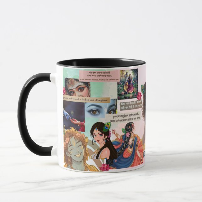 Taza de collage estético Radha Krishna – Pastel su (Izquierda)