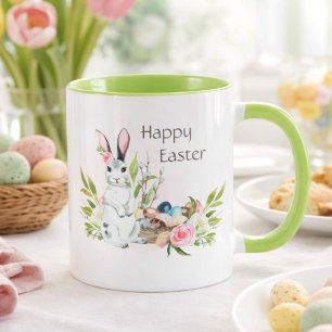 Taza de conejo feliz de Pascua   Café de primavera