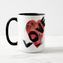 Taza de corazón de acuarela abstracta roja con pin