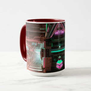 Taza de Corredor Neon Ciudad Steampunk SciFi