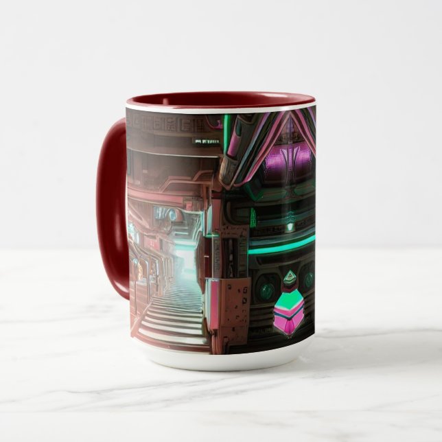 Taza de Corredor Neon Ciudad Steampunk SciFi (Anverso izquierdo)